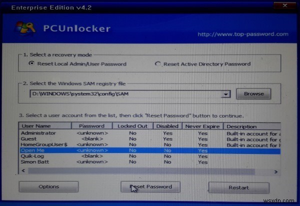 วิธีรีเซ็ตรหัสผ่านใน Windows 10 และรุ่นก่อนหน้าด้วย PCUnlocker