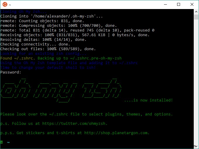 วิธีการติดตั้ง zsh และ Oh My Zsh ใน Windows 10