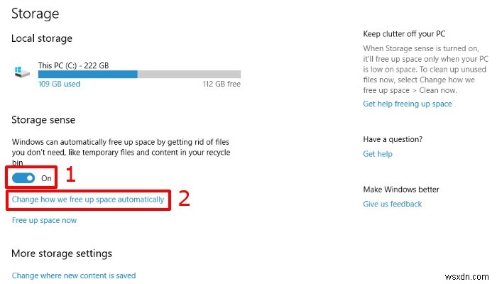 วิธีการเพิ่มพื้นที่ว่างในดิสก์บน Windows 10 ด้วย Storage Sense