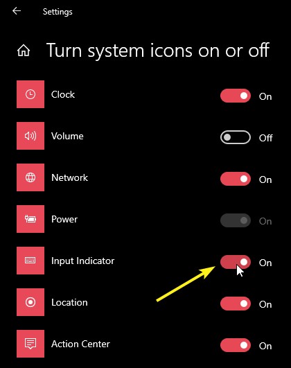 วิธีแสดงหรือซ่อนตัวบ่งชี้การป้อนข้อมูลและแถบภาษาใน Windows 10