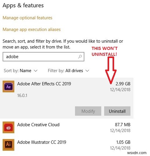 วิธีถอนการติดตั้งผลิตภัณฑ์ Adobe Creative Cloud จากพีซี Windows 10