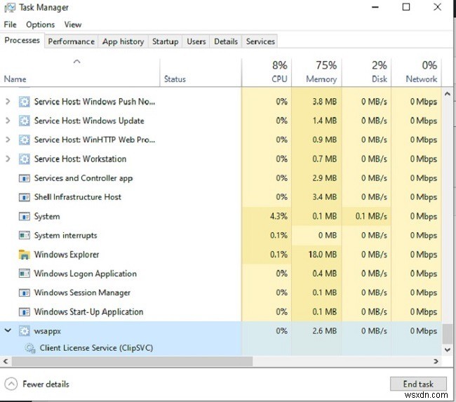 วิธีแก้ไขการใช้ดิสก์สูงและ CPU ของ WSAPPX