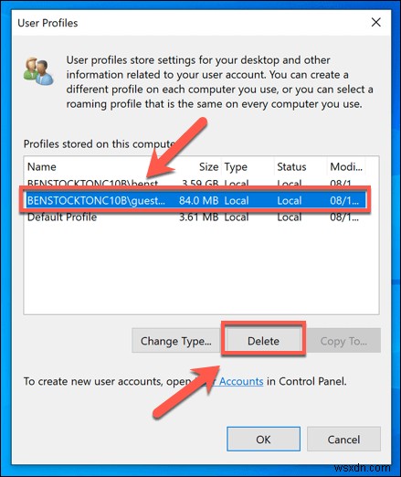 วิธีการลบโปรไฟล์ผู้ใช้ใน Windows 10