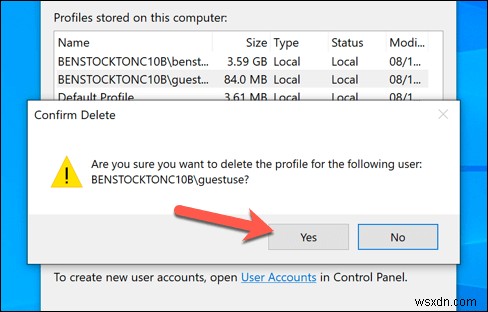 วิธีการลบโปรไฟล์ผู้ใช้ใน Windows 10
