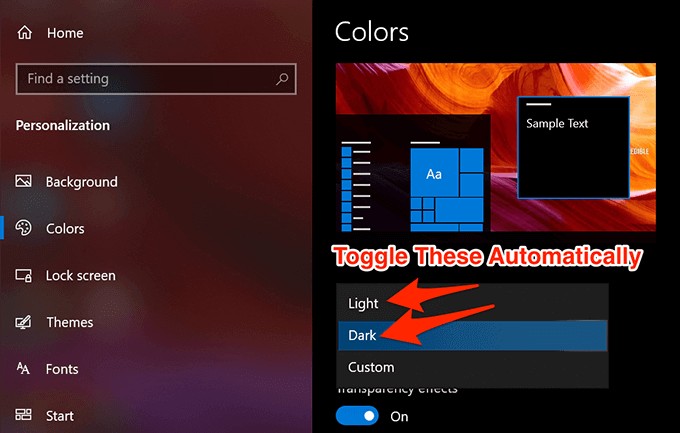 วิธีการสลับโหมดมืดและแสงโดยอัตโนมัติใน Windows 10
