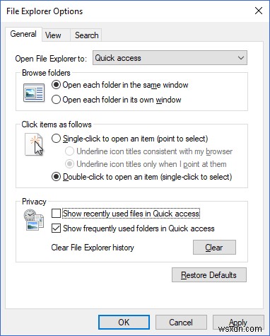 ไม่รวมไฟล์และโฟลเดอร์ใน Quick Access ของ Windows 10 