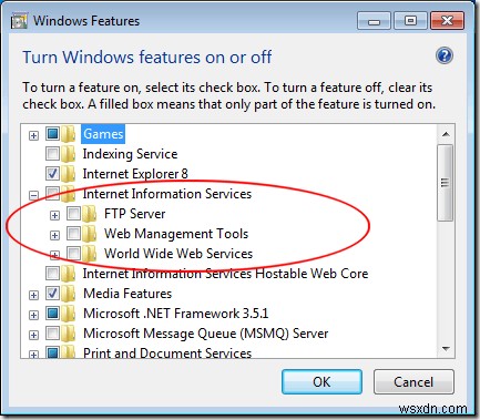 เปิดใช้งาน Microsoft Internet Information Services (IIS) ใน Windows 7 