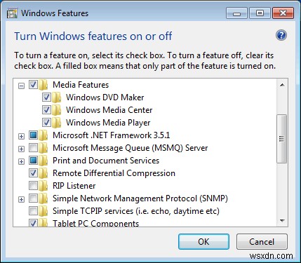 ถอนการติดตั้ง Windows Media Player ออกจาก Windows 7 