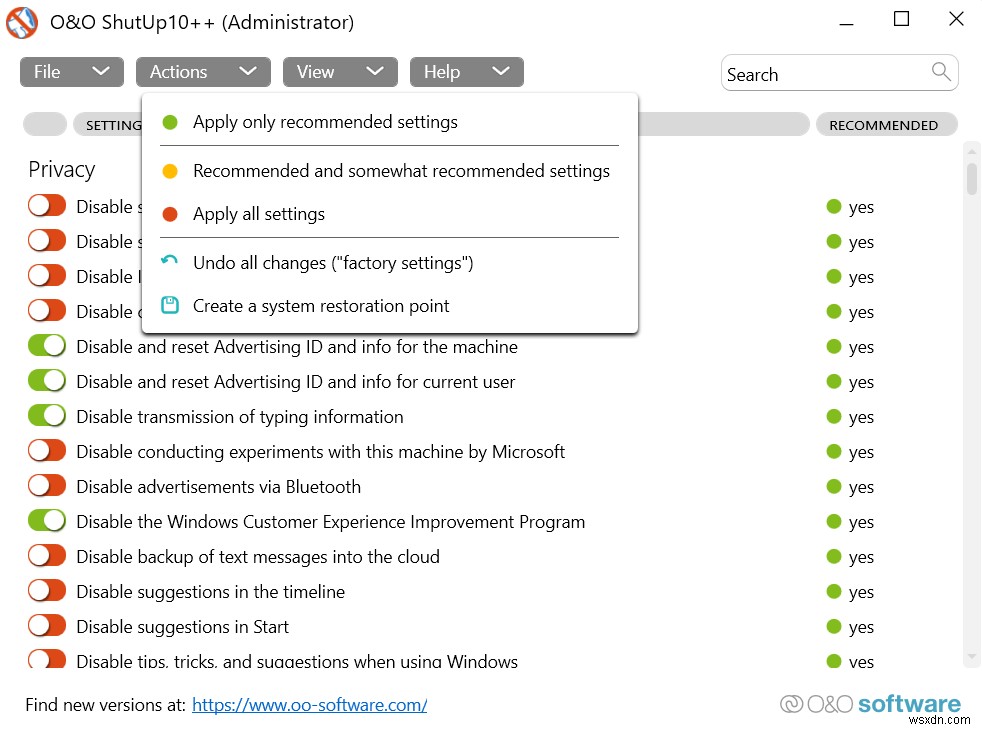 การตรวจสอบ O&O ShutUp10 – หยุด Microsoft จากการสอดแนมคุณ