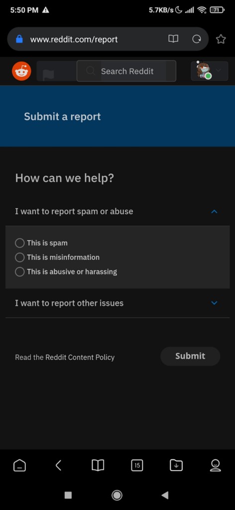 วิธีการรายงาน Subreddit 
