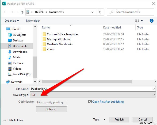 วิธีการแปลงไฟล์ Microsoft Publisher เป็น PDF