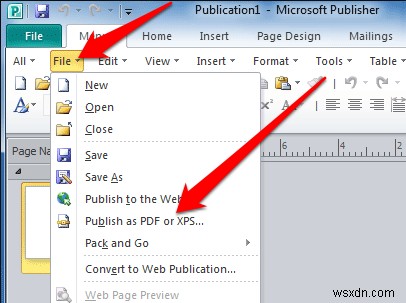 วิธีการแปลงไฟล์ Microsoft Publisher เป็น PDF