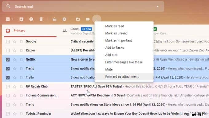 วิธีส่งต่ออีเมลหลายฉบับใน Gmail