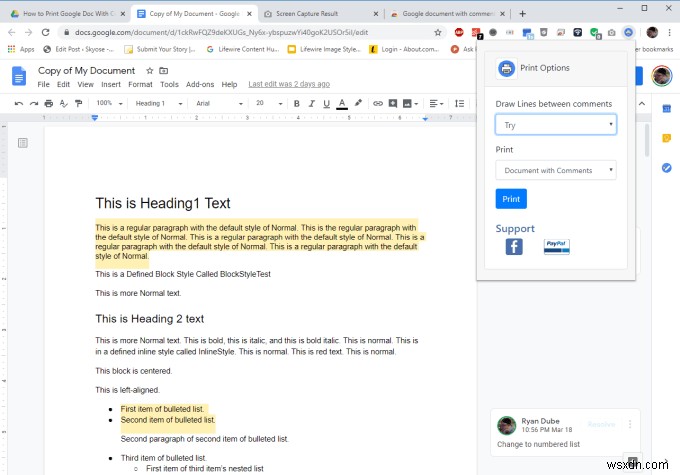 วิธีพิมพ์ Google Doc พร้อมความคิดเห็น 