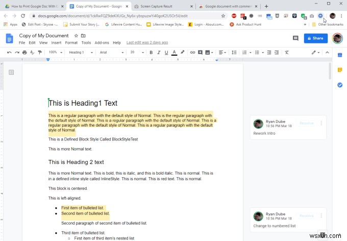 วิธีพิมพ์ Google Doc พร้อมความคิดเห็น 