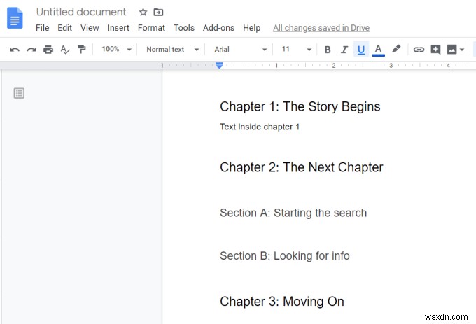 วิธีการทำงานของสารบัญ Google Docs 