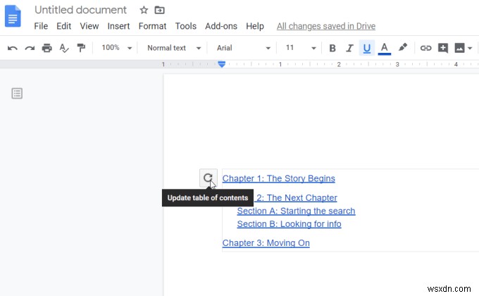 วิธีการทำงานของสารบัญ Google Docs 