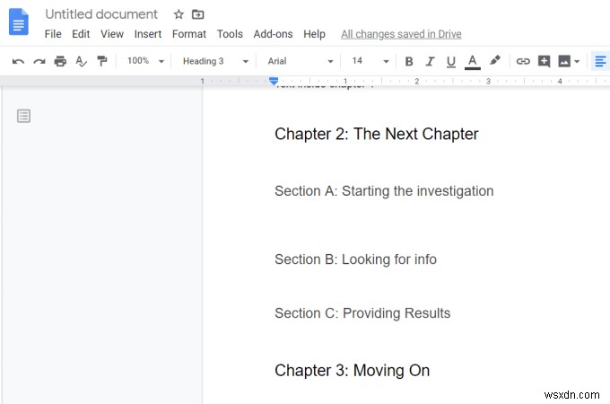 วิธีการทำงานของสารบัญ Google Docs 