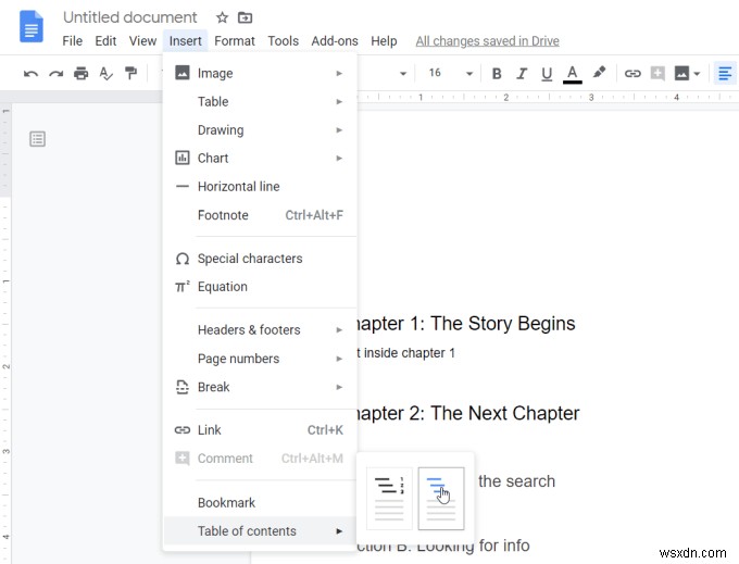 วิธีการทำงานของสารบัญ Google Docs 