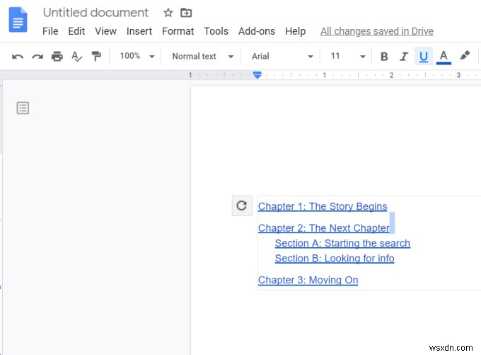 วิธีการทำงานของสารบัญ Google Docs 