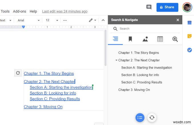 วิธีการทำงานของสารบัญ Google Docs 