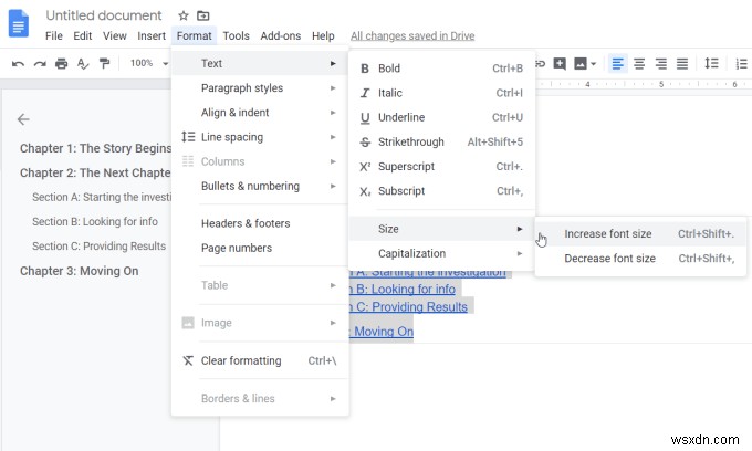 วิธีการทำงานของสารบัญ Google Docs 