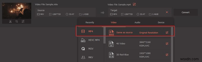 วิธีใช้เบรกมือเพื่อแปลง MKV เป็น MP4 