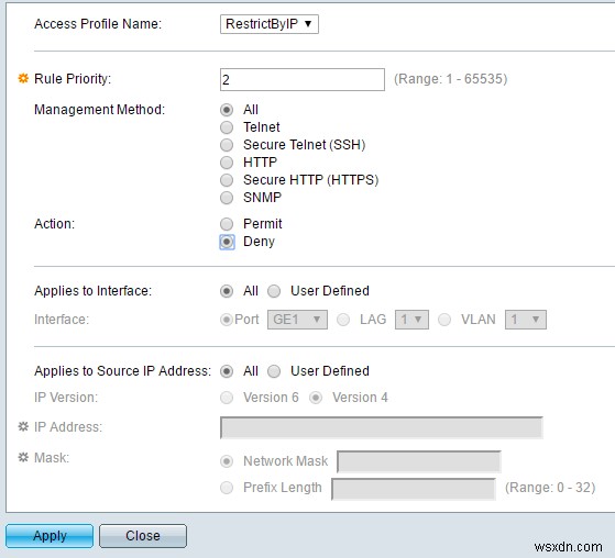 จำกัดการเข้าถึงสวิตช์ของ Cisco ตามที่อยู่ IP 