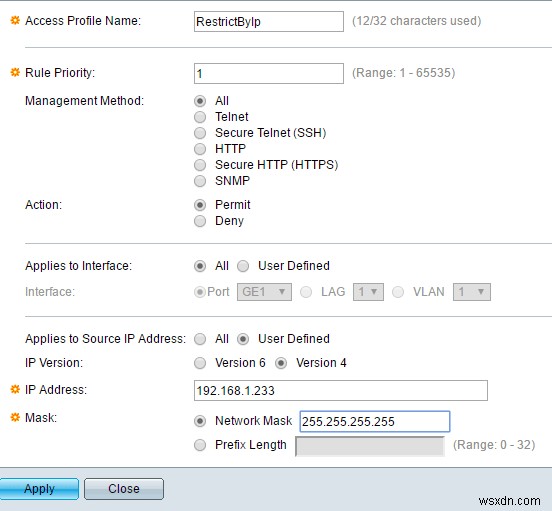 จำกัดการเข้าถึงสวิตช์ของ Cisco ตามที่อยู่ IP 