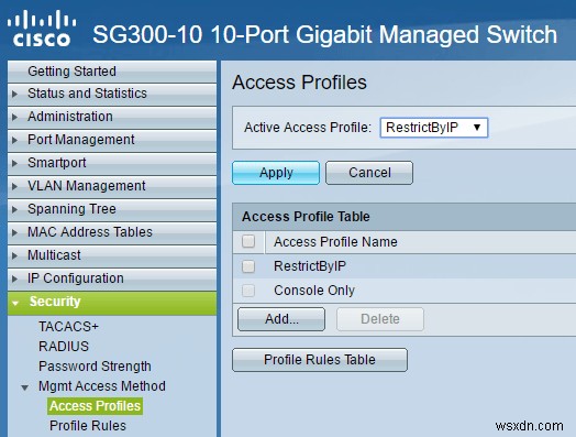 จำกัดการเข้าถึงสวิตช์ของ Cisco ตามที่อยู่ IP 