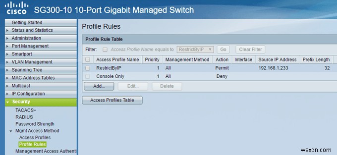 จำกัดการเข้าถึงสวิตช์ของ Cisco ตามที่อยู่ IP 