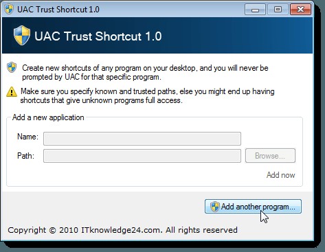ปิดการควบคุมบัญชีผู้ใช้ (UAC) สำหรับแอปพลิเคชันเฉพาะ 
