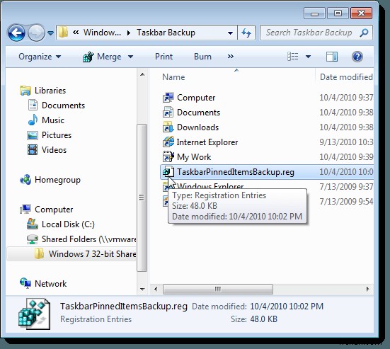 สำรองและกู้คืนรายการแถบงานที่ปักหมุดของคุณใน Windows 7/8/10 