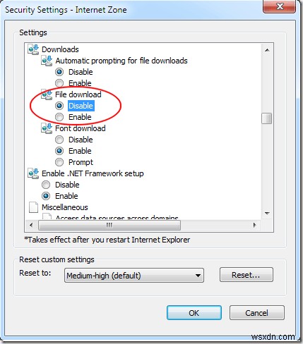 บล็อกการดาวน์โหลดไฟล์ใน Internet Explorer 