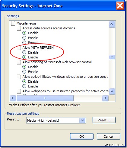 ปิดใช้งาน Meta Refresh ใน Internet Explorer 