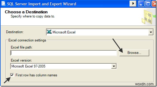 ส่งออกข้อมูล SQL ไปยัง Excel ด้วยส่วนหัวของคอลัมน์ 