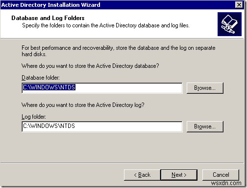 การติดตั้งไดเรกทอรีที่ใช้งานอยู่ของ Windows 2003:dcpromo 