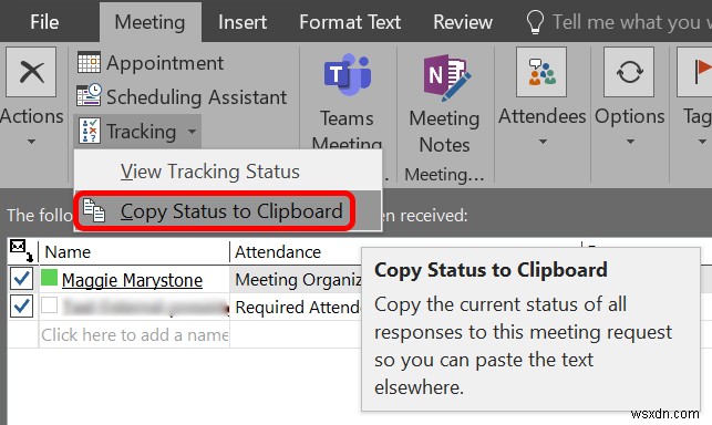 วิธีใช้การติดตามการประชุมของ Outlook เพื่อดูว่าใครตอบรับบ้าง 