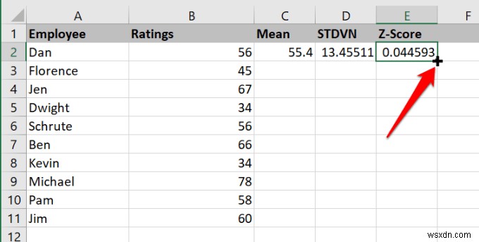 วิธีการคำนวณคะแนน Z ใน Excel 