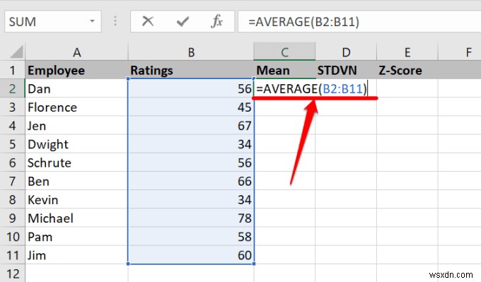 วิธีการคำนวณคะแนน Z ใน Excel 