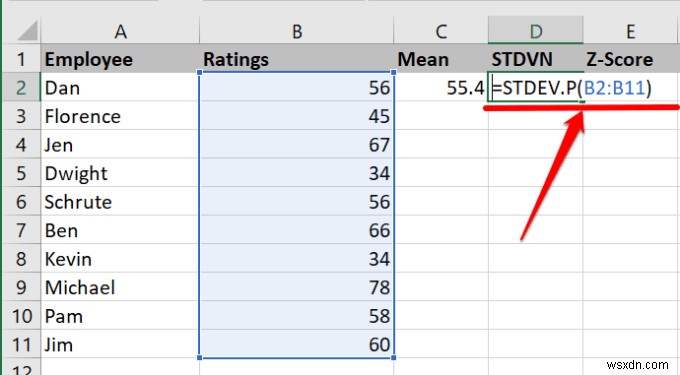 วิธีการคำนวณคะแนน Z ใน Excel 