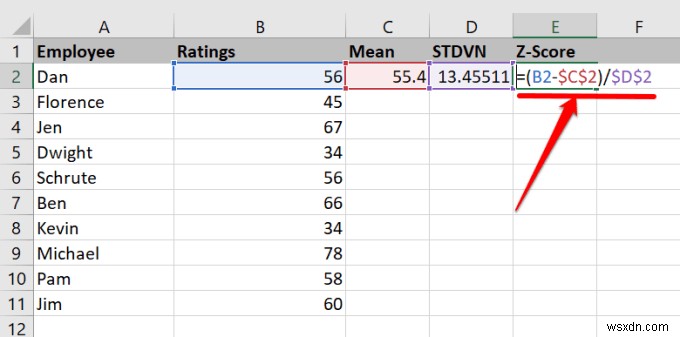 วิธีการคำนวณคะแนน Z ใน Excel 