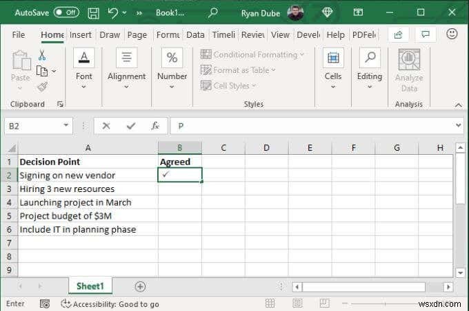 4 วิธีในการใช้เครื่องหมายถูกใน Excel 