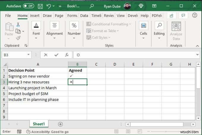 4 วิธีในการใช้เครื่องหมายถูกใน Excel 