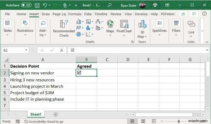 4 วิธีในการใช้เครื่องหมายถูกใน Excel 