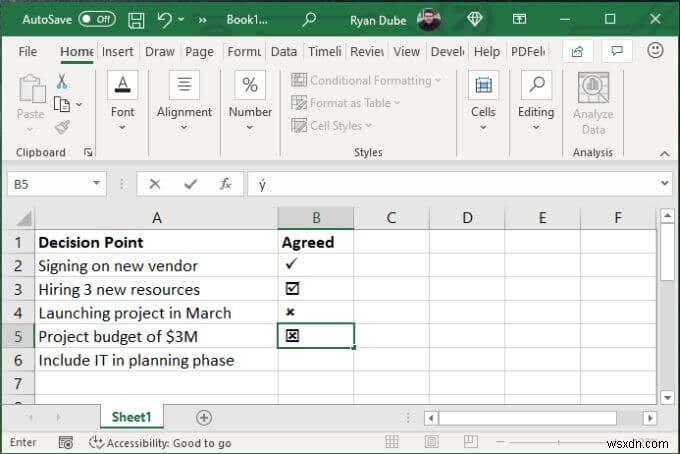 4 วิธีในการใช้เครื่องหมายถูกใน Excel 