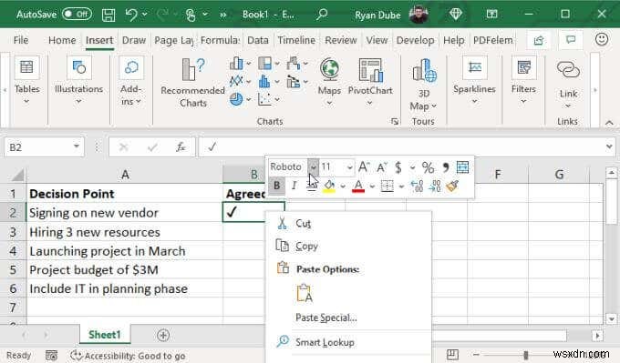 4 วิธีในการใช้เครื่องหมายถูกใน Excel 