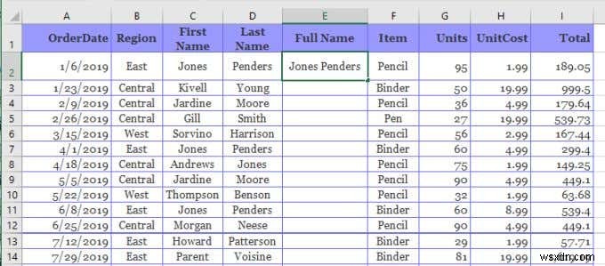 วิธีใช้ Flash Fill ใน Excel 