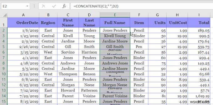 วิธีใช้ Flash Fill ใน Excel 