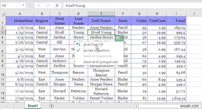 วิธีใช้ Flash Fill ใน Excel 